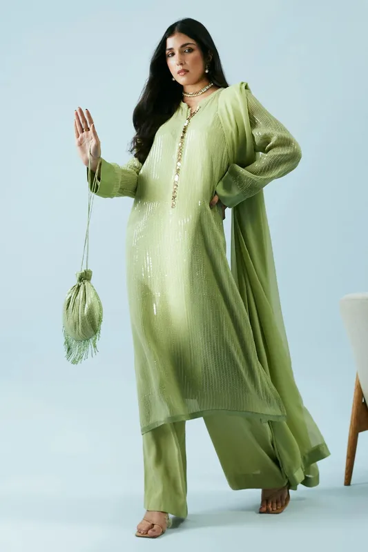 Zara Shahjahan Festive Collection Green Georgette – view 1 – Poshaq