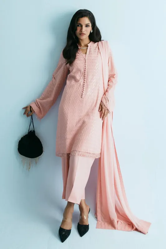 Zara Shahjahan Festive Collection Coral Georgette – view 1 – Poshaq