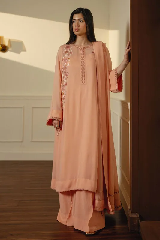 Zara Shahjahan Festive Collection Peach Georgette – view 1 – Poshaq