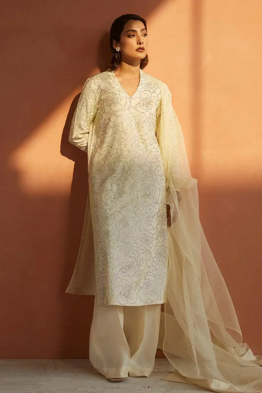Zara Shahjahan Festive Collection Ivory Georgette – view 1 – Poshaq