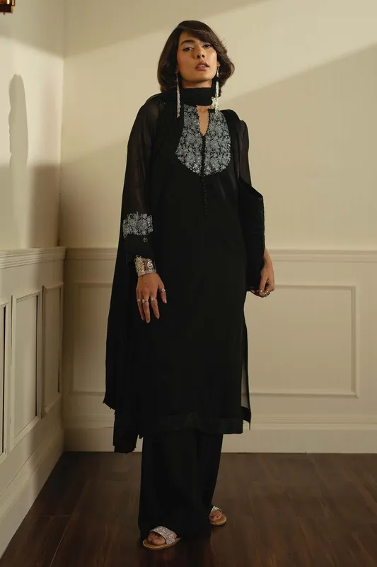 Zara Shahjahan Festive Collection Black Georgette – view 1 – Poshaq