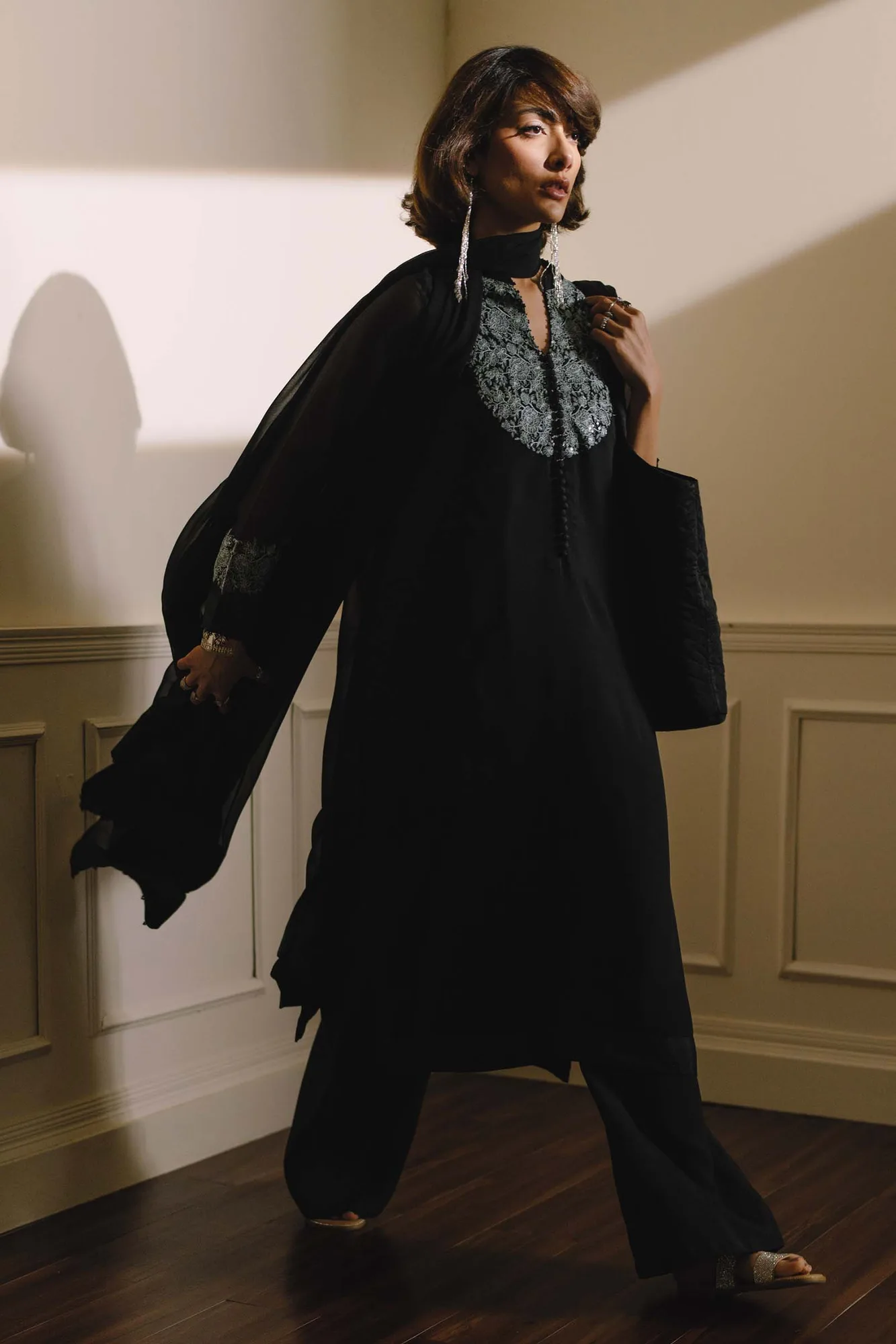 Zara Shahjahan Festive Collection Black Georgette – view 2 – Poshaq