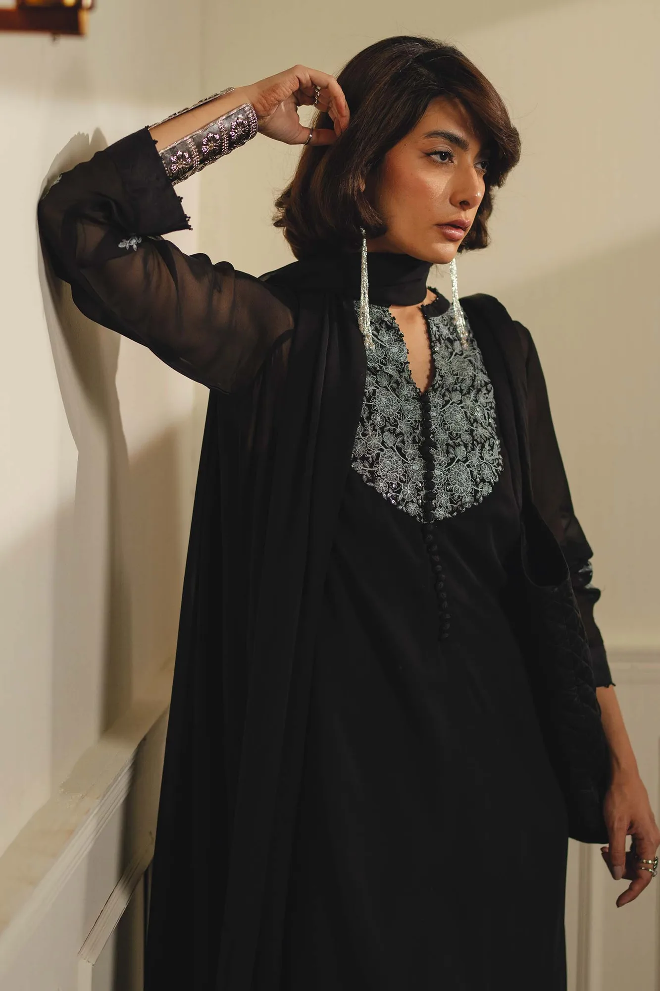 Zara Shahjahan Festive Collection Black Georgette – view 3 – Poshaq