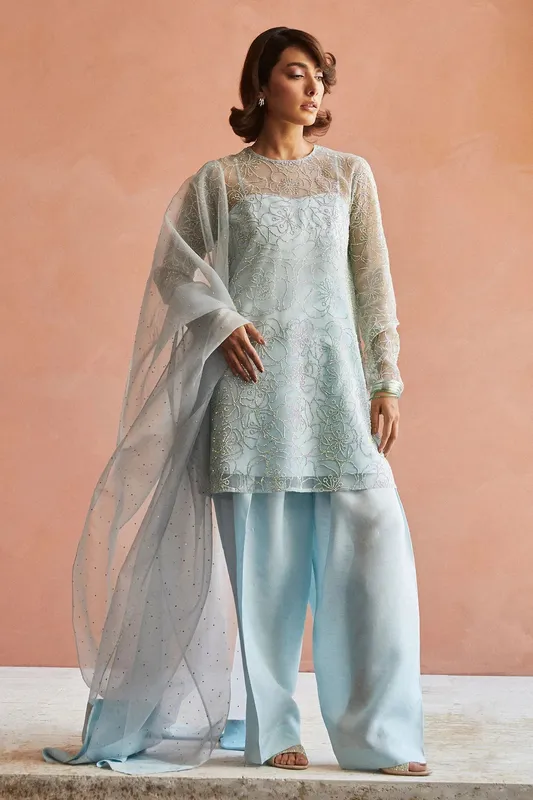 Zara Shahjahan Festive Collection Blue Raw Silk – view 1 – Poshaq