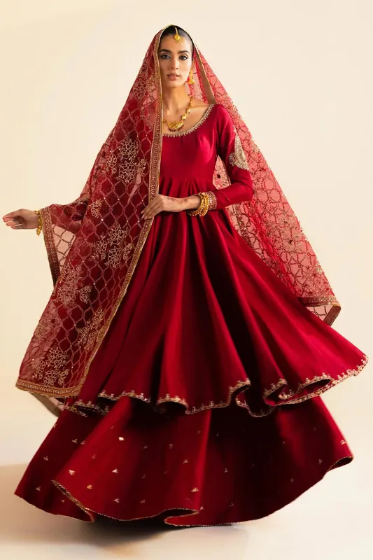 Zara Shahjahan Wedding Formals 2024 Red Raw Silk – view 1 – Poshaq