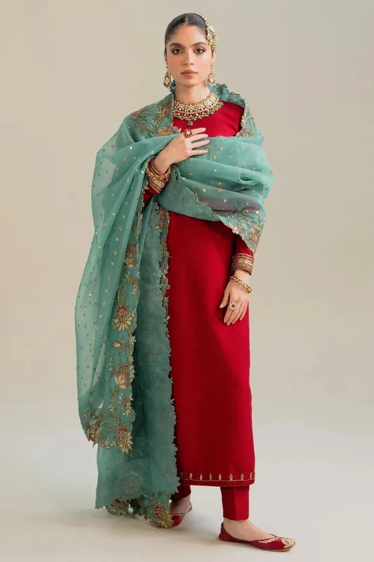 Zara Shahjahan Wedding Formals 2024 Red Raw Silk – view 1 – Poshaq