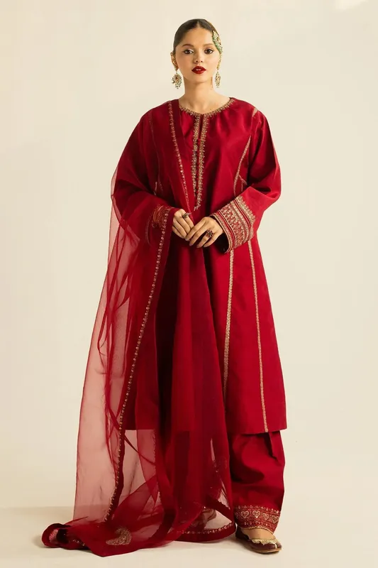 Zara Shahjahan Wedding Formals 2024 Red Raw Silk – view 1 – Poshaq