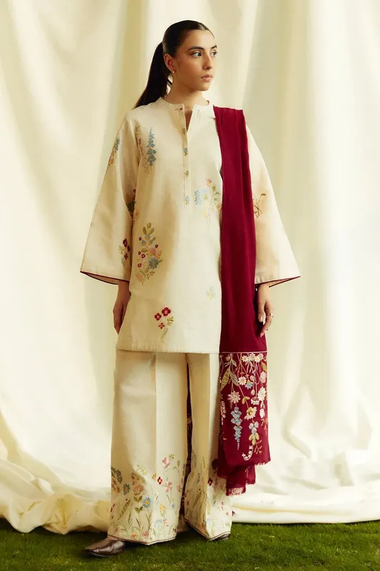 Zara Shahjahan Coco Winter 24 Beige Khaddar – view 1 – Poshaq