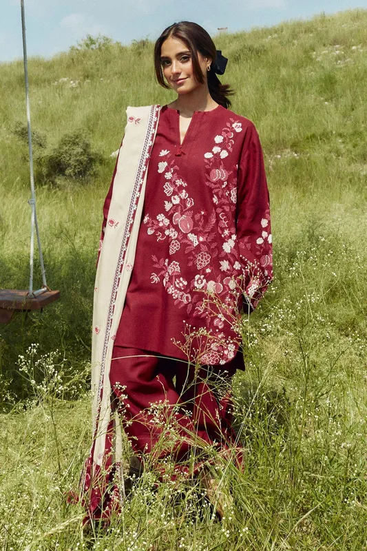 Zara Shahjahan Coco Winter 24 Red Khaddar – view 1 – Poshaq