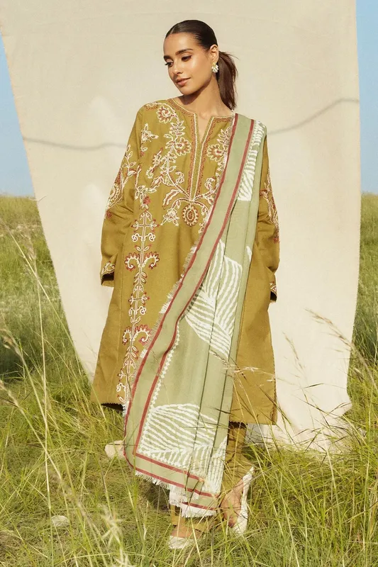 Zara Shahjahan Coco Winter 24 Green Khaddar – view 1 – Poshaq