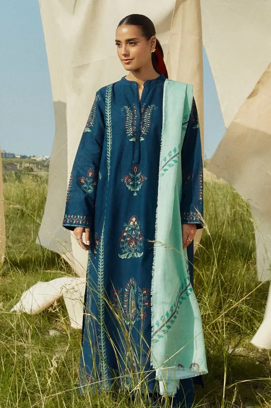 Zara Shahjahan Coco Winter 24 Teal Khaddar – view 1 – Poshaq
