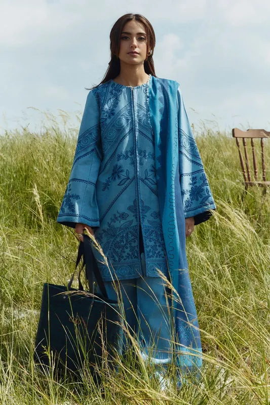 Zara Shahjahan Coco Winter 24 Blue Khaddar – view 1 – Poshaq