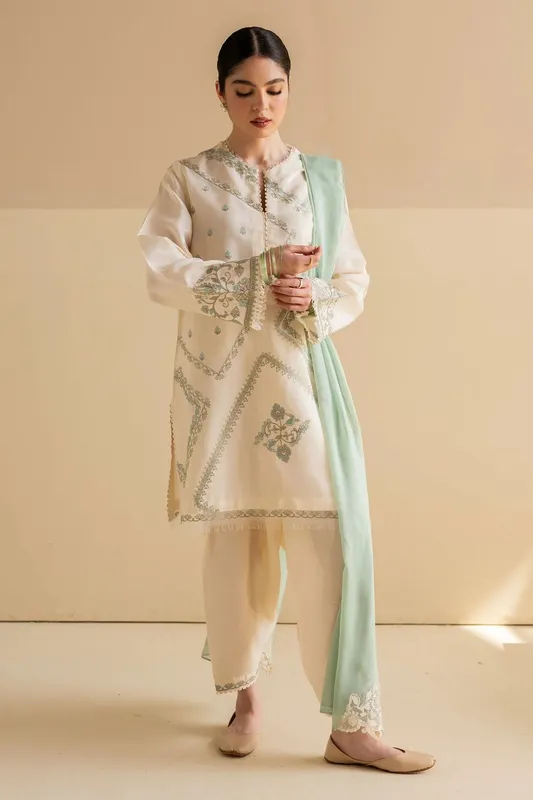 Zara Shahjahan Pret Wear Ivory Georgette – view 1 – Poshaq