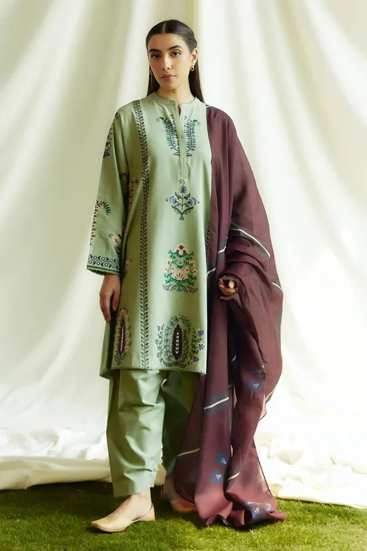 Zara Shahjahan Coco Winter 24 Green Khaddar – view 1 – Poshaq