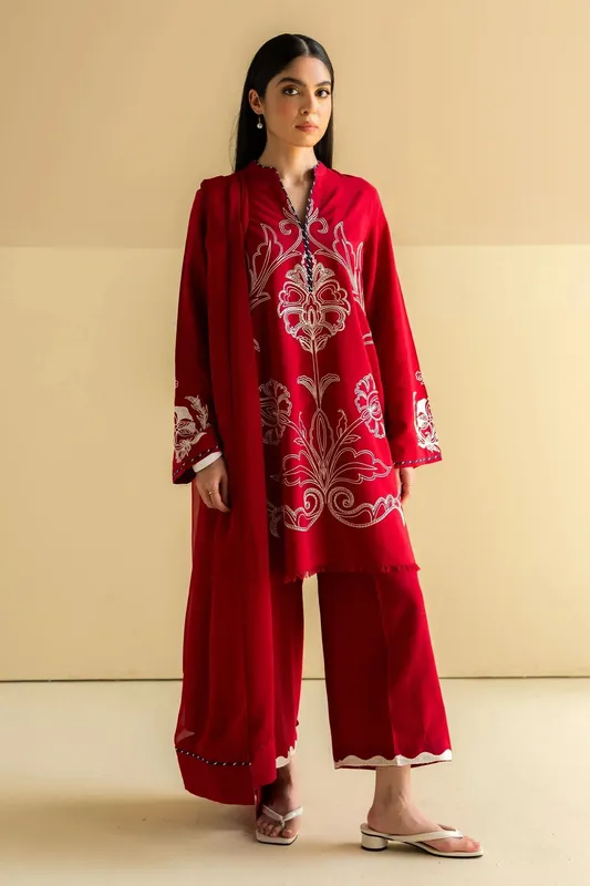 Zara Shahjahan Pret Wear Red Georgette – view 1 – Poshaq