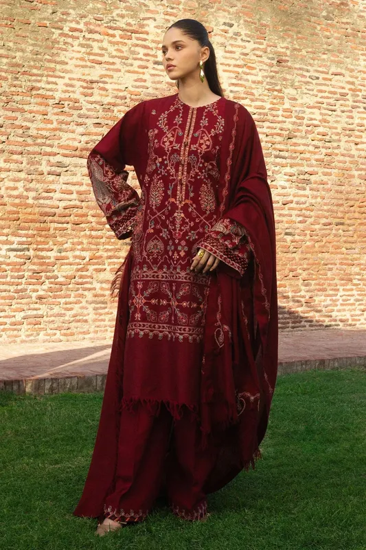 Zara Shahjahan Winter 24 Red Khaddar – view 1 – Poshaq