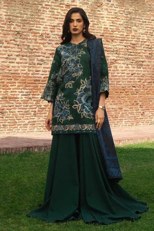 Zara Shahjahan Winter 24 Green Jacquard – view 1 – Poshaq