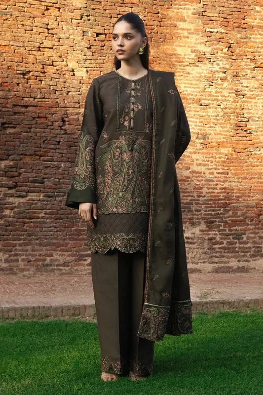 Zara Shahjahan Winter 24 Green Khaddar – view 1 – Poshaq