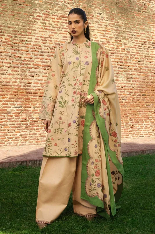 Zara Shahjahan Winter 24 Green Khaddar – view 1 – Poshaq