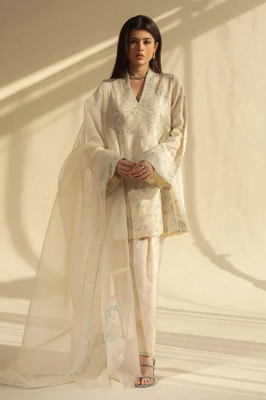 Zara Shahjahan Fall Festive 24 White Raw Silk – view 1 – Poshaq
