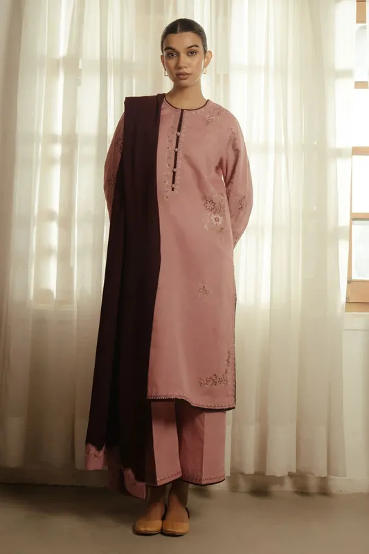 Zara Shahjahan Pret Wear Pink Khaddar – view 1 – Poshaq