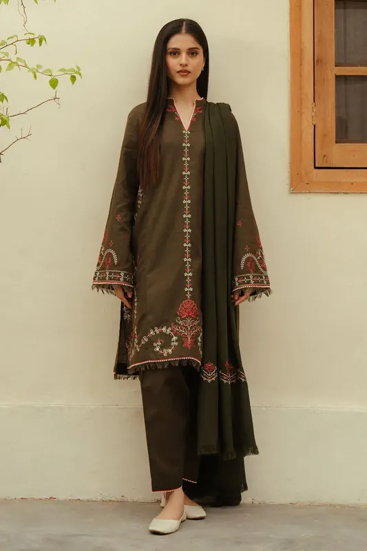 Zara Shahjahan Pret Wear Green Khaddar – view 1 – Poshaq