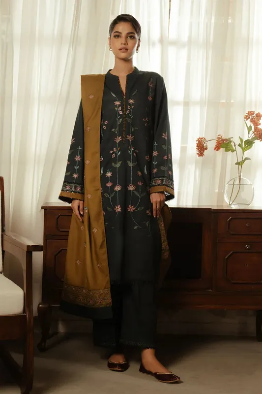 Zara Shahjahan Pret Wear Green Khaddar – view 1 – Poshaq