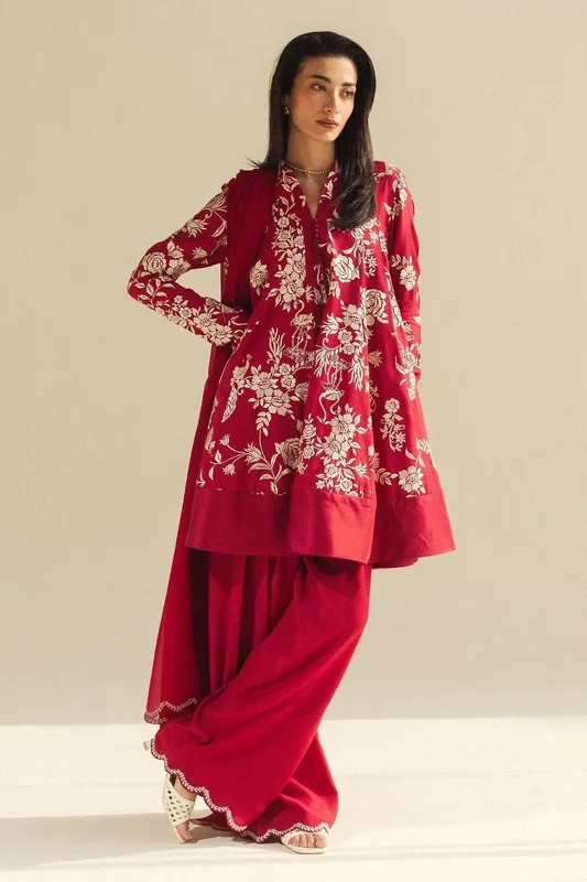 Zara Shahjahan Festive Wear 25 Red Georgette – view 1 – Poshaq