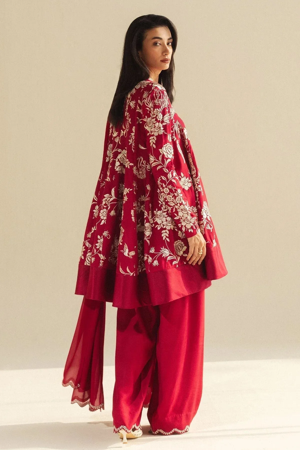 Zara Shahjahan Festive Wear 25 Red Georgette – view 2 – Poshaq