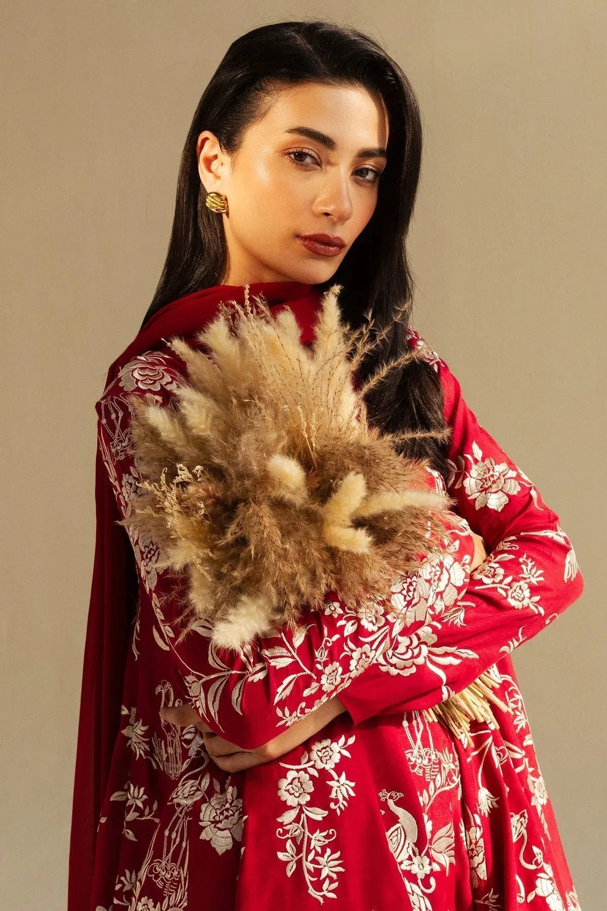 Zara Shahjahan Festive Wear 25 Red Georgette – view 3 – Poshaq