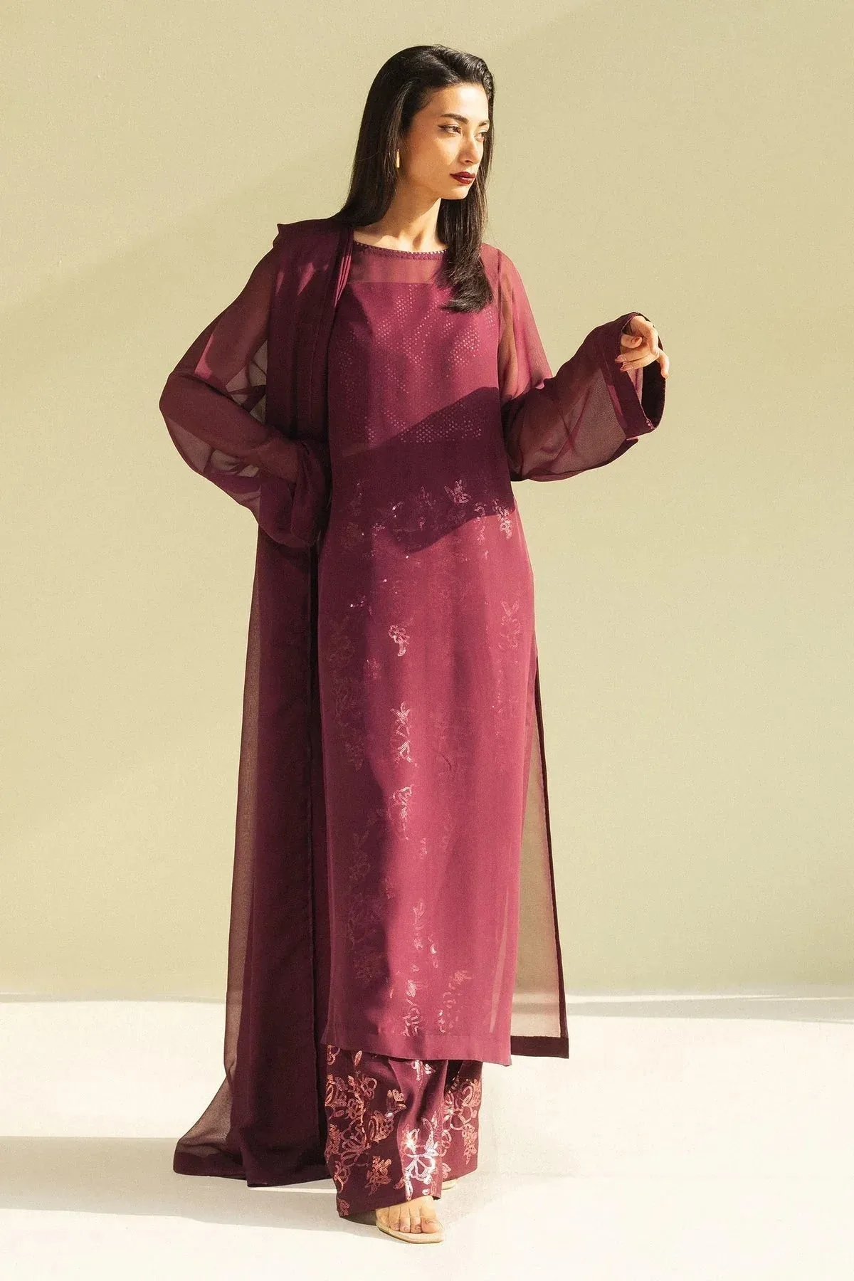 Zara Shahjahan Festive Wear 25 Plum Georgette – view 1 – Poshaq