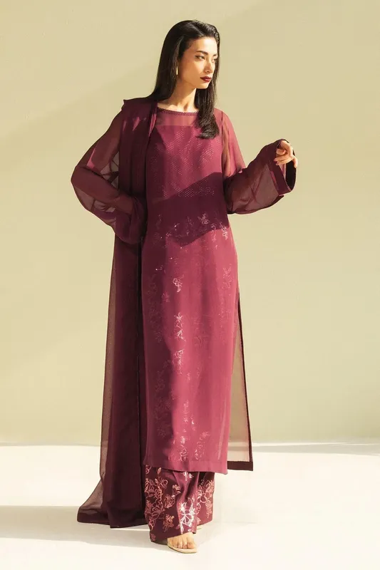Zara Shahjahan Festive Wear 25 Plum Georgette – view 1 – Poshaq