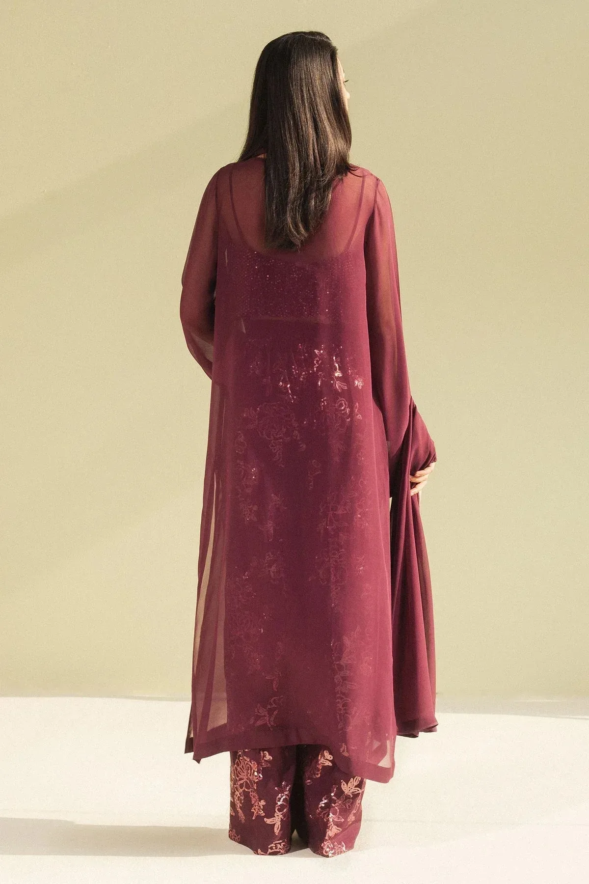 Zara Shahjahan Festive Wear 25 Plum Georgette – view 2 – Poshaq
