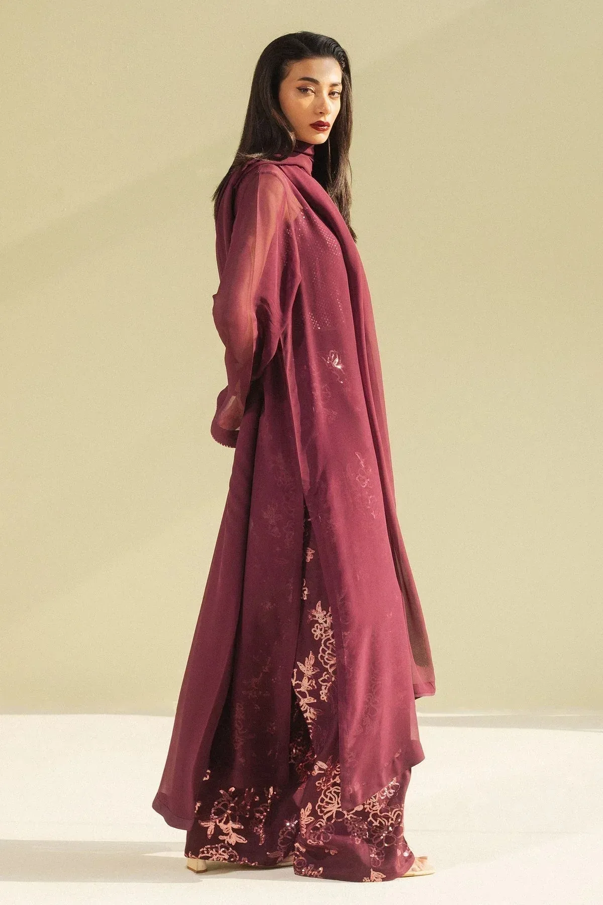 Zara Shahjahan Festive Wear 25 Plum Georgette – view 4 – Poshaq