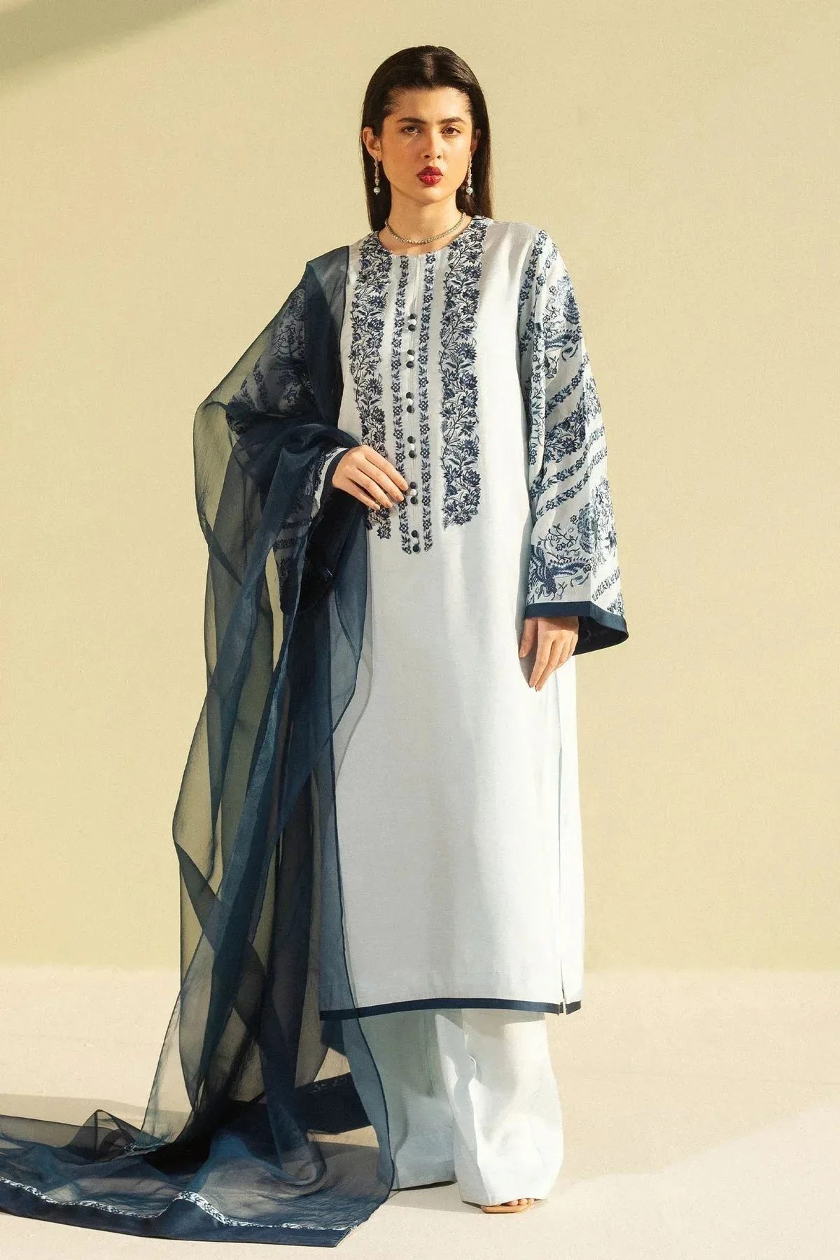 Zara Shahjahan Festive Wear 25 Blue Raw Silk – view 1 – Poshaq