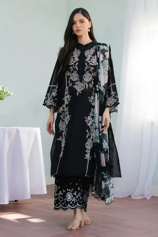 Zara Shahjahan Coco Lawn 25 Black Chiffon – view 1 – Poshaq