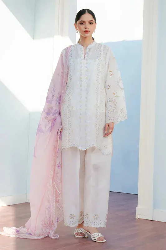 Zara Shahjahan Coco Lawn 25 White Chiffon – view 1 – Poshaq