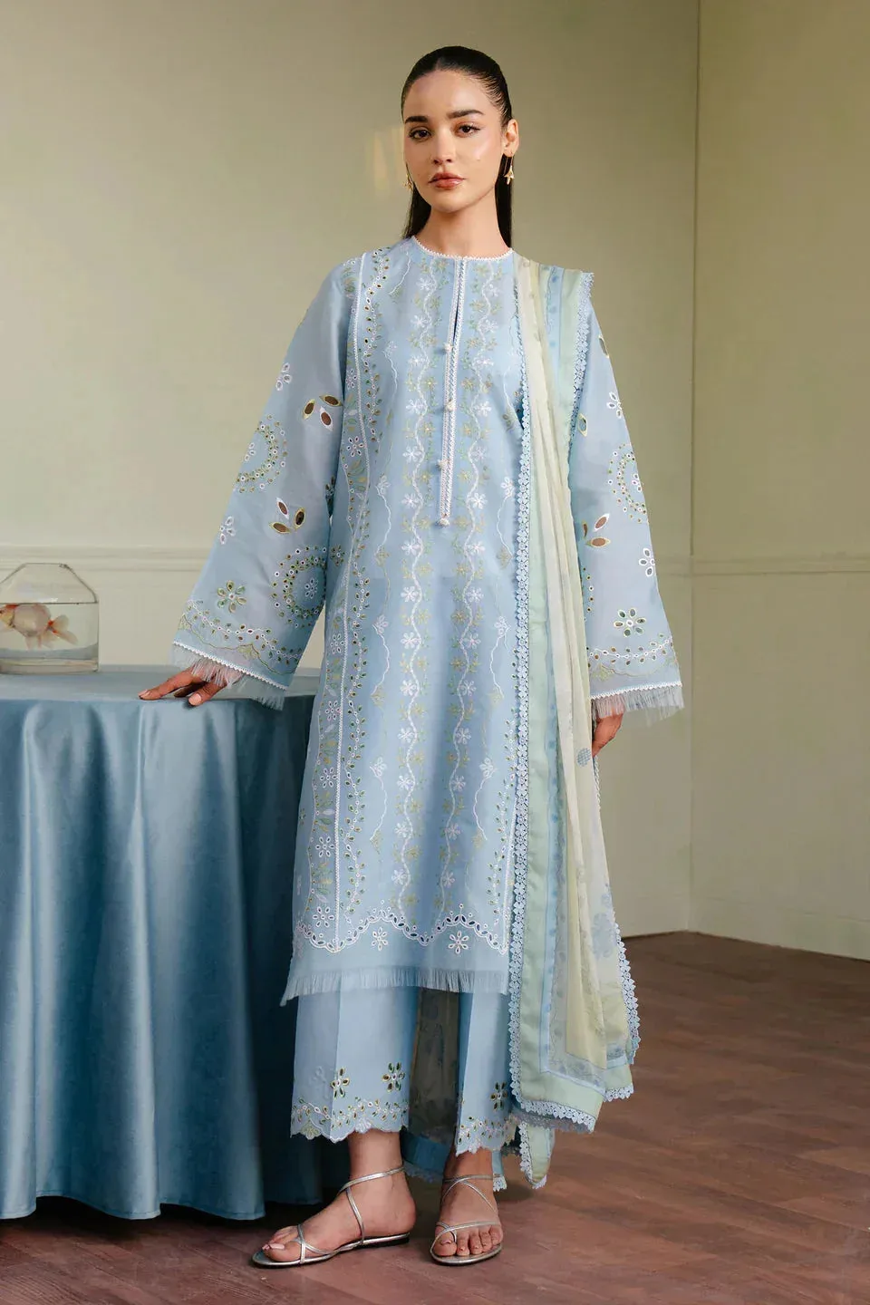 Zara Shahjahan Coco Lawn 25 Blue Chiffon – view 1 – Poshaq