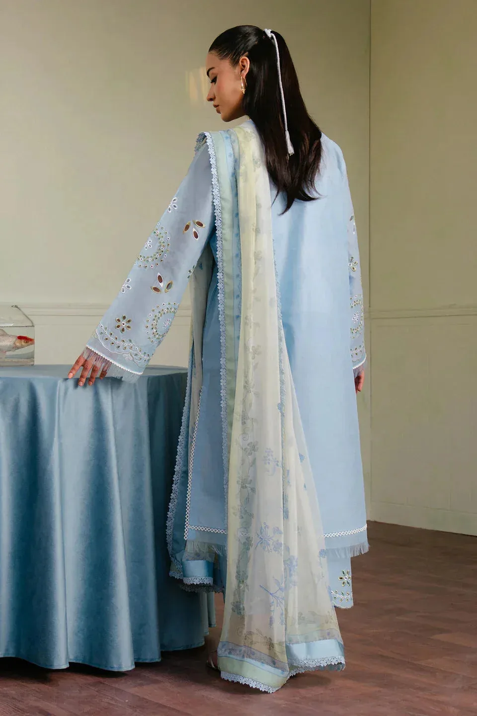 Zara Shahjahan Coco Lawn 25 Blue Chiffon – view 2 – Poshaq