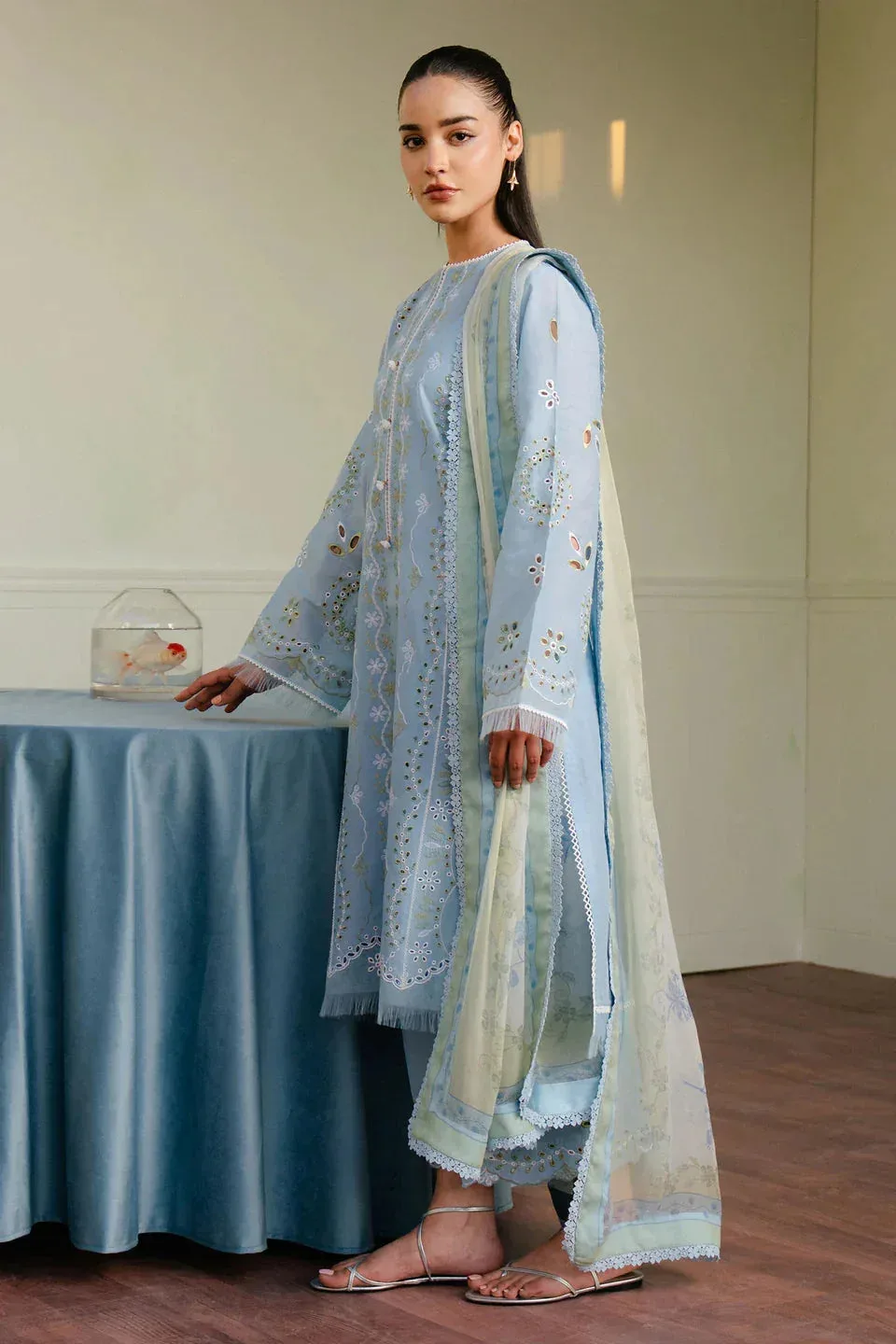 Zara Shahjahan Coco Lawn 25 Blue Chiffon – view 4 – Poshaq
