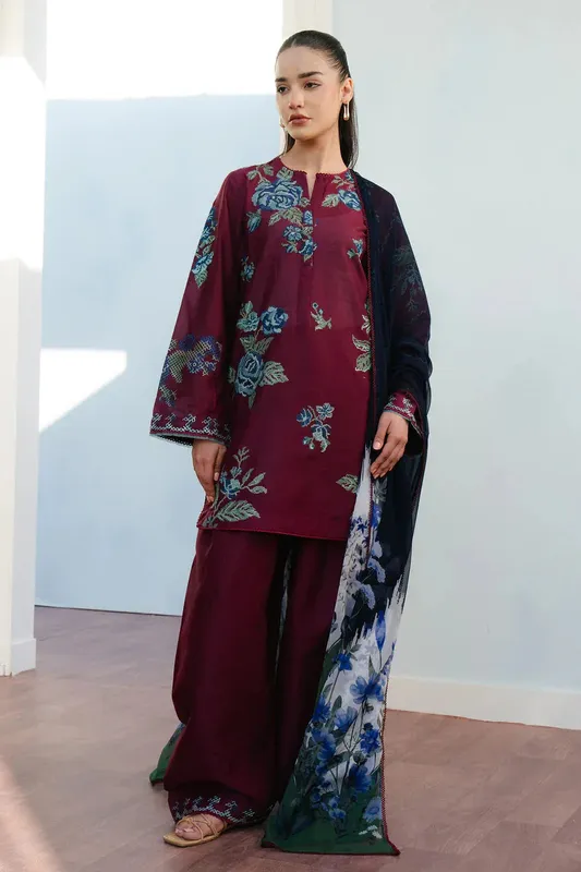 Zara Shahjahan Coco Lawn 25 Blue Chiffon – view 1 – Poshaq