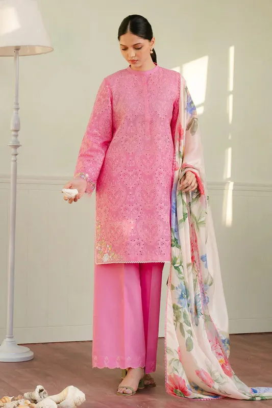 Zara Shahjahan Coco Lawn 25 Pink Organza – view 1 – Poshaq