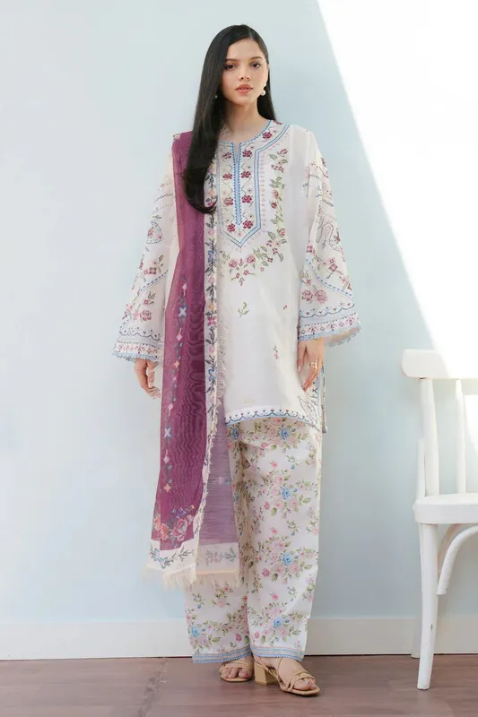 Zara Shahjahan Coco Lawn 25 White Organza – view 1 – Poshaq