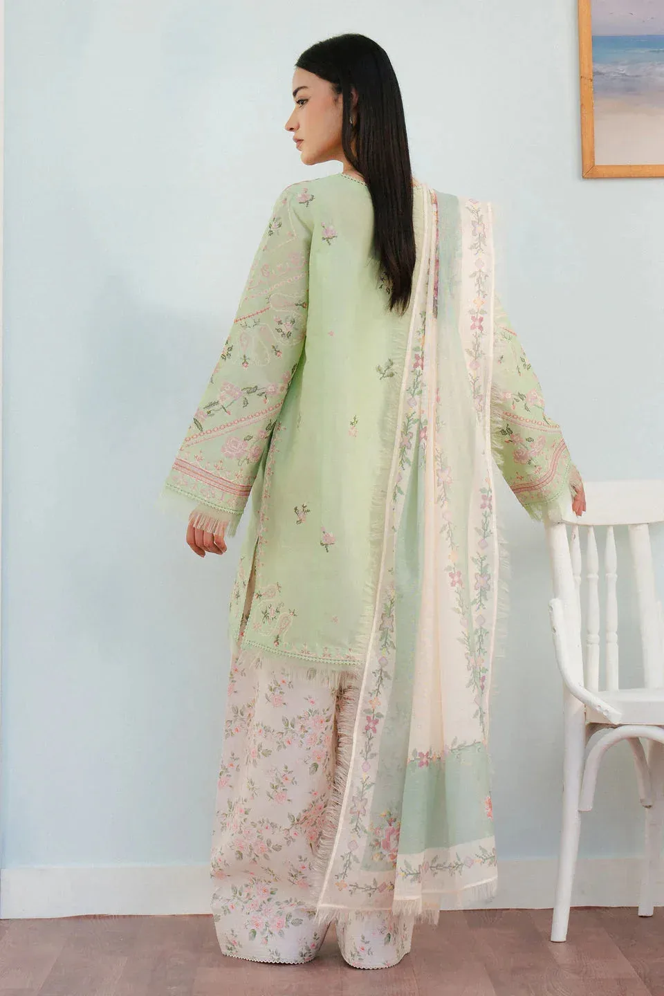 Zara Shahjahan Coco Lawn 25 Green Organza – view 2 – Poshaq