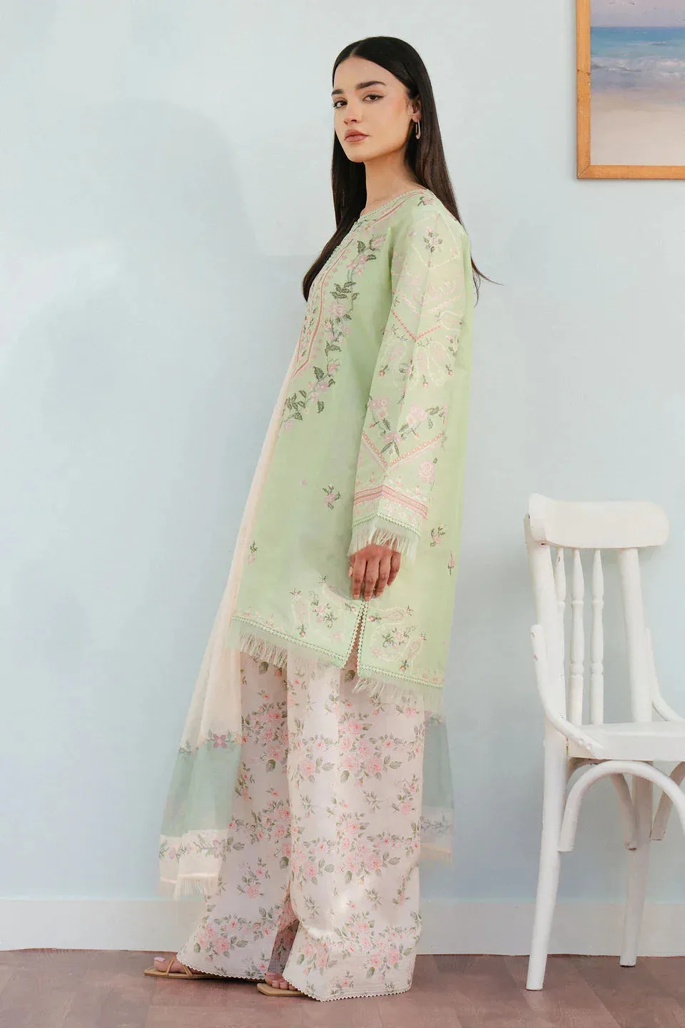 Zara Shahjahan Coco Lawn 25 Green Organza – view 4 – Poshaq