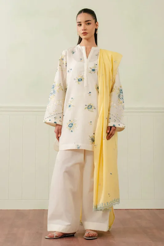 Zara Shahjahan Coco Lawn 25 Yellow Jacquard – view 1 – Poshaq