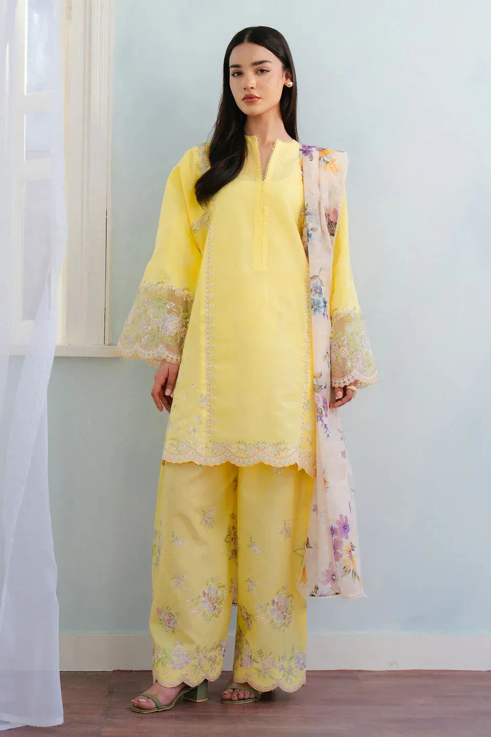 Zara Shahjahan Coco Lawn 25 Yellow Jacquard – view 1 – Poshaq