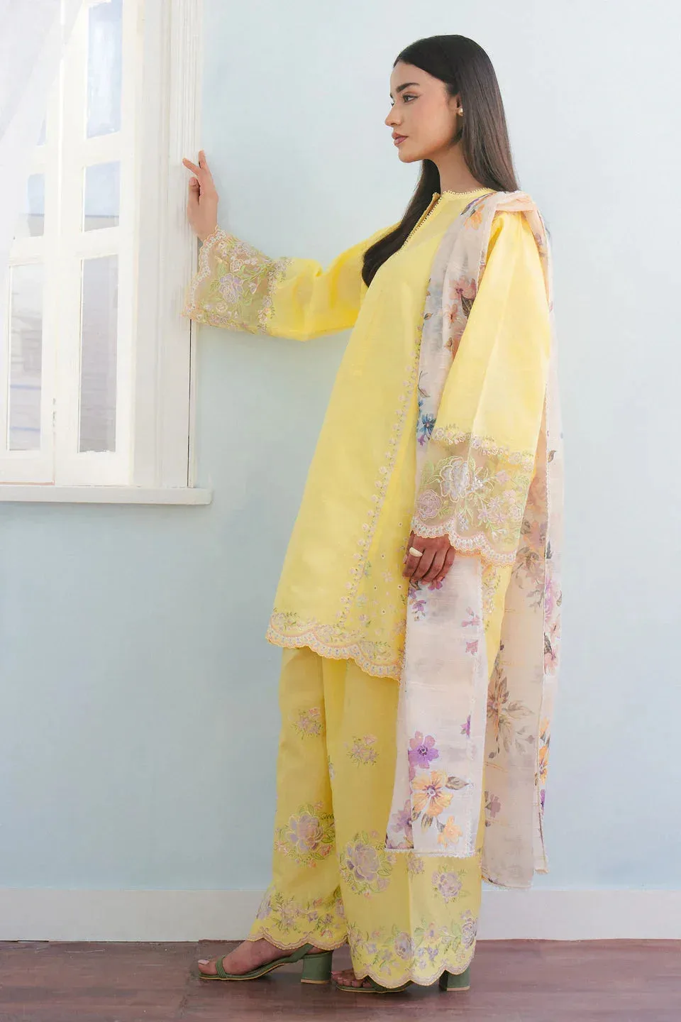 Zara Shahjahan Coco Lawn 25 Yellow Jacquard – view 4 – Poshaq