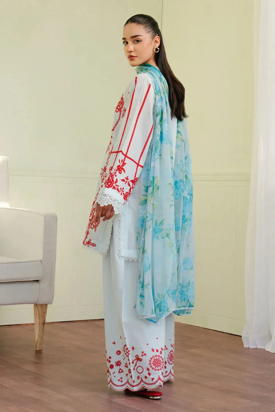 Zara Shahjahan Coco Lawn 25 Blue Chiffon – view 2 – Poshaq