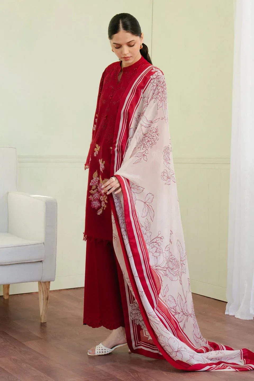 Zara Shahjahan Coco Lawn 25 Ivory Cambric – view 4 – Poshaq